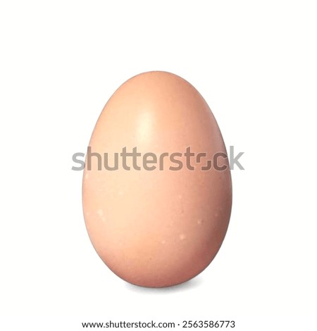 A single, light brown egg standing upright against a plain white background.