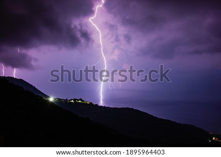 Single lightning in the night