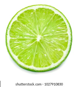 single lime slice isolated on white background