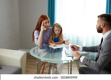 Single Lonely Mother With Kid Girl And Psychologist, Husband Left His Family, Went To Another Mistress. Sad Depressed Redhead Woman Get Support And Help By Professional Therapist