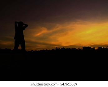 Single man alone sunset