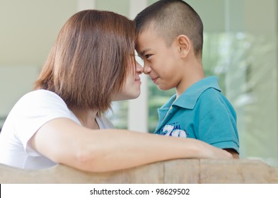 Single Mom Kiss Her Son In Front Of House