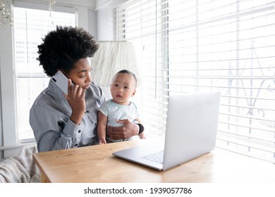 Single Mom Talking On The Phone During Covid 19 Pandemic