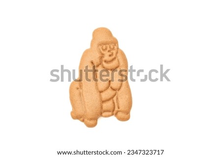 Single monkey gorilla shaped biscuit cookie isolated on white background