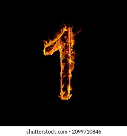 Single Number of Fire Flames Alphabet on Black Background.