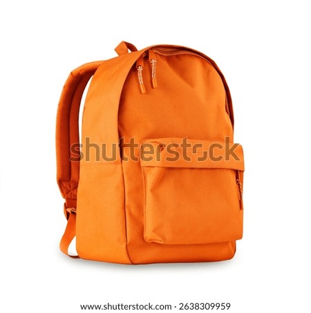 Single orange backpack isolated with shadow on white background.Schoolbag,rucksack,knapsack.