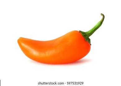 Single Orange Mini Sweet Pepper Isolated On A White Background