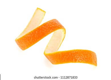 Single orange peel on a white background. Vitamin C, beauty health skin concept.