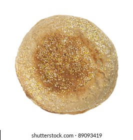 A Single Organic Whole Wheat English Muffin On A White Background.