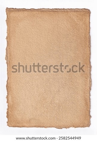Single page deckle edged brown stained paper for use as a background.
Sepia colour. Space for graphics and text. Can be used as a background,
for certificates and invitations. High resolution jpeg.