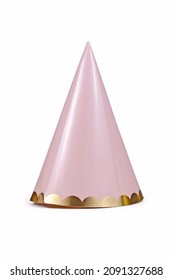 Single Pastel Pink Party Hat On White Background