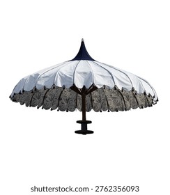 Single patterned sun umbrella isolated on a white background with a soft shadow