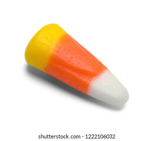 Single Piece Of Candy Corn Isolated On A White Background.