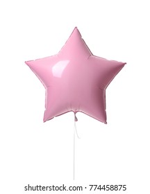 Single Pink Big 36 Inch Metallic Balloon Star Object For Birthday Isolated On A White Background