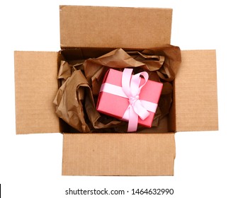 Single Pink Gift In Opening Carton Box Top Down