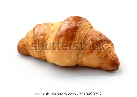Single plain croissant on white background. Fresh baked pastry, closeup. Croissant isolated.