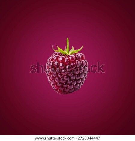 Single, plump raspberry against a deep red background