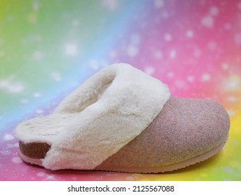 Single Plush Slippers Isolated On Colorful Background