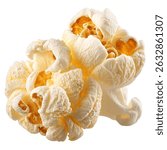 Single popped popcorn kernel fully bloomed isolated on white background