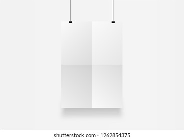 Single Poster Mockup On White Background, Paper Fold, Suspended Hanging A3 Size