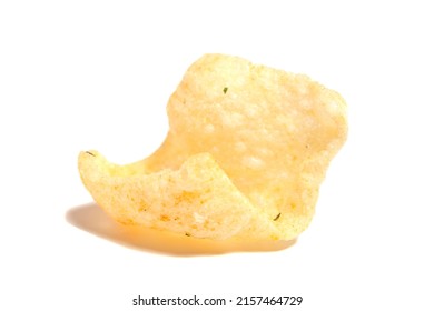 Single Potato Chip Isolated On White Background.