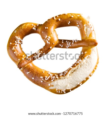 single pretzel. oktoberfest food bavarian pretzels isolated on a white background, top view, from above