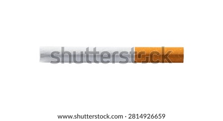 Single pristine unlit cigarette isolated on white background