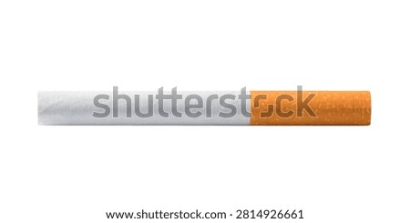 Single pristine unlit cigarette isolated on white background