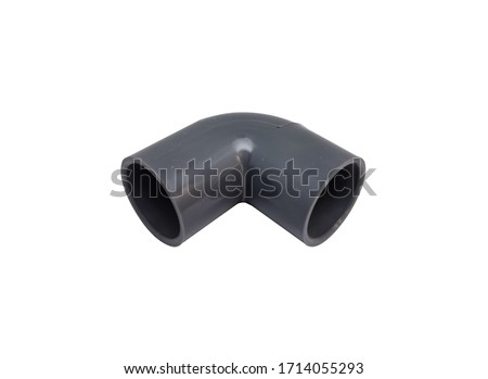 Single PVC pipe elbow isolated on white background without shadow. Closeup Two hole pipe connection