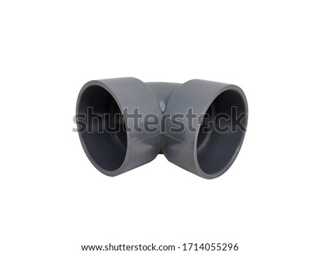 Single PVC pipe elbow isolated on white background without shadow. Closeup 1.5-inch Two hole pipe connection