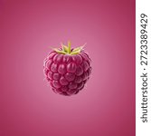 Single raspberry on pink background