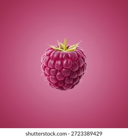 Single raspberry on pink background