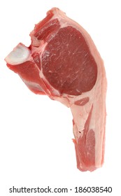 Single Raw Uncooked Tender Red Meat Lamb Chop, Ready To Cook, Isolated On White, With No People