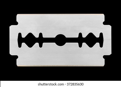 Single razorblade isolated on black background with clipping path