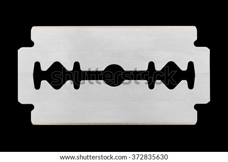 Single razorblade isolated on black background with clipping path