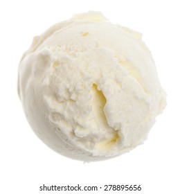 Single Real Lemon Ice Cream Scoop From Above Isolated On A White Background