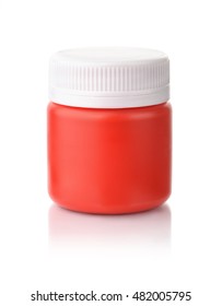 Single Red Acrylic Paint Jar Isolated On White