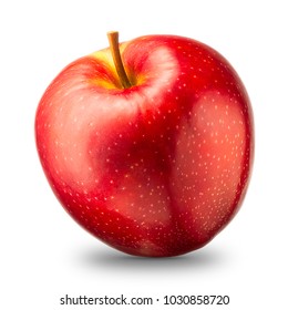 Single red apple isolated on white background with clipping path and shiny reflections