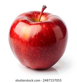 A single red apple with a stem on a plain white background - Powered by Shutterstock