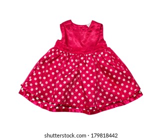 Single Red Baby Girl Dots Dress Isolated On White Background.