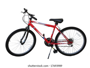 Single Red Bicycle Isolated On White Background