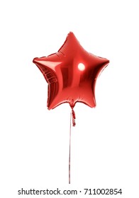 Single Red Big Star Metallic Balloon Object For Birthday Isolated On A White Background