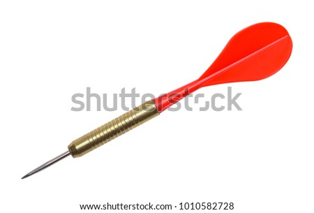 Single Red Dart Side View Cut Out on White.
