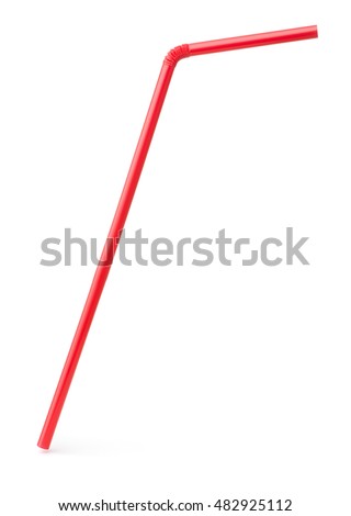 Single red drinking cocktail straw isolated on white