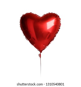 Single Red Heart Balloon Object For Birthday Party Or Valentines Day Isolated On A White Background