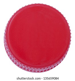 Single Red Plastic Bottle Cap Isolated On White Background. Top Side.