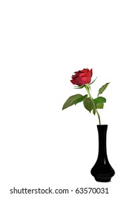 Single Red Rose In Black Vase