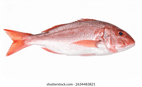 Single red snapper fish isolated on white. Fresh seafood, healthy eating.