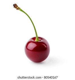 Single Ripe Cherry Isolated On White Background