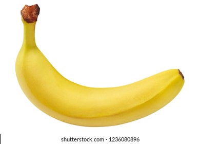 Single ripe yellow banana, isolated on white background